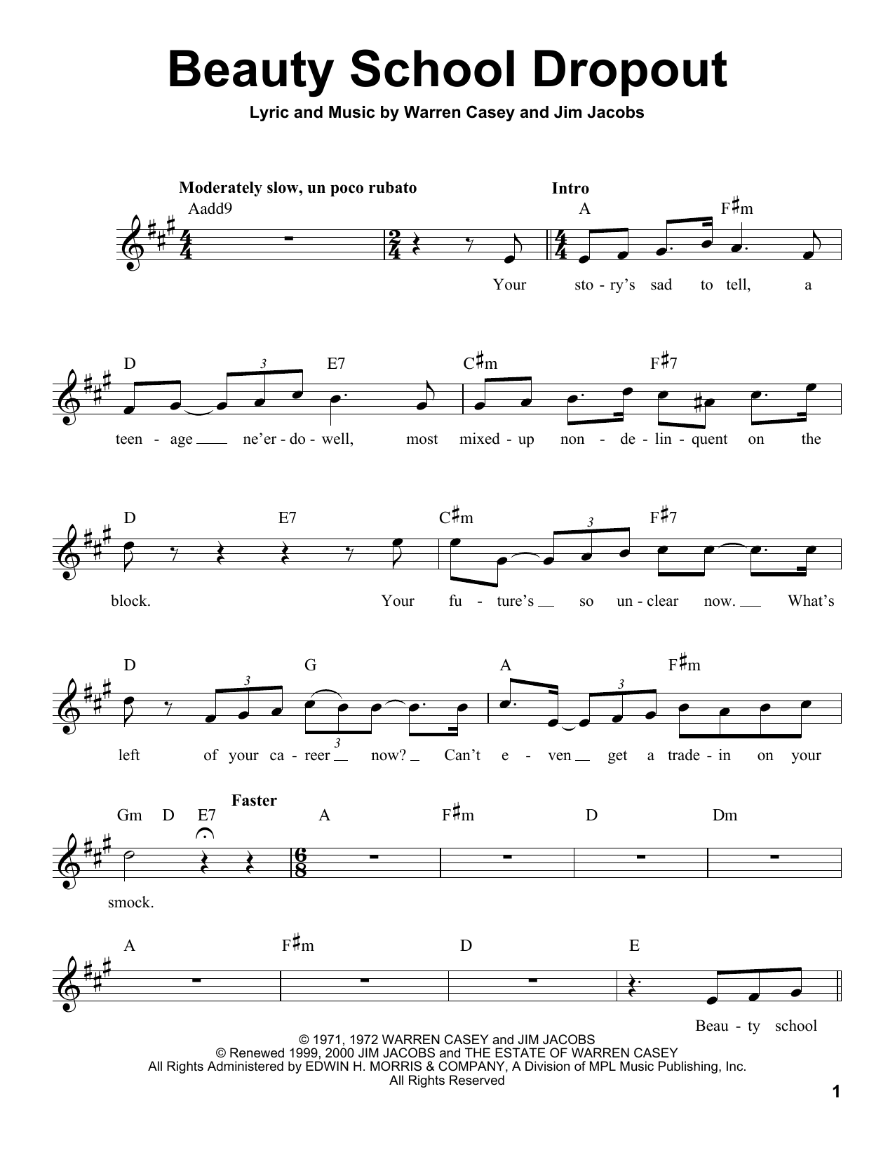 Beauty School Dropout By Warren Casey Sheet Music For Pro Vocal At