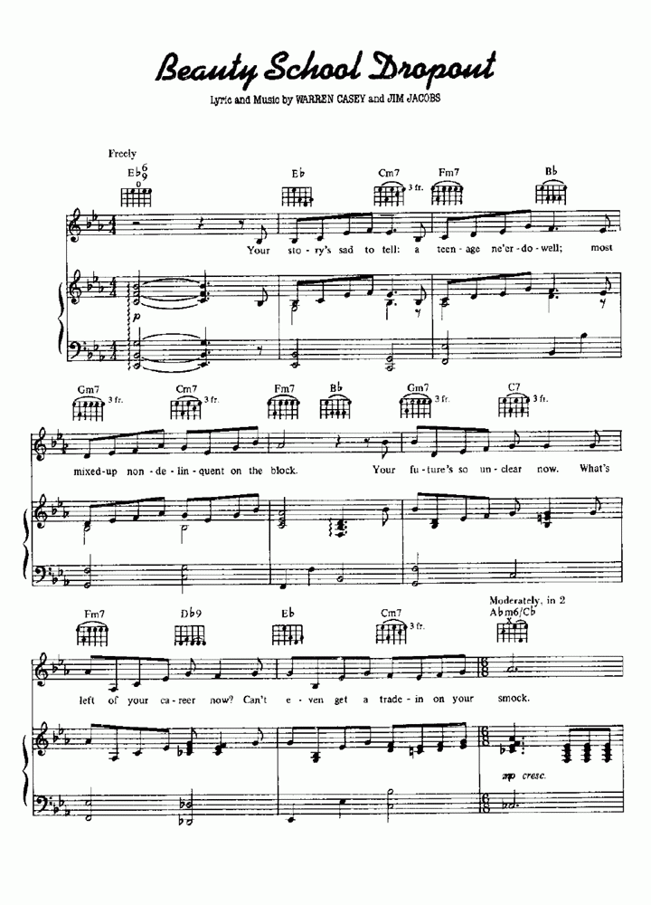 BEAUTY SCHOOL DROPOUT Piano Sheet Music Easy Sheet Music