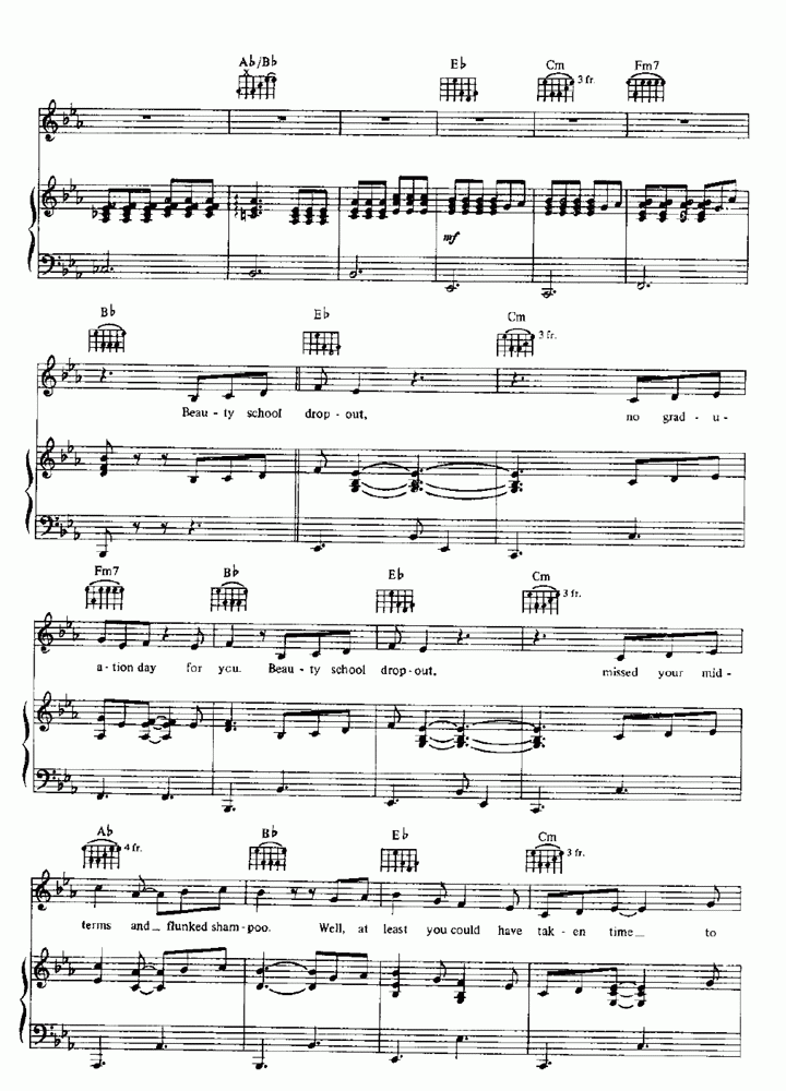BEAUTY SCHOOL DROPOUT Piano Sheet Music Easy Sheet Music