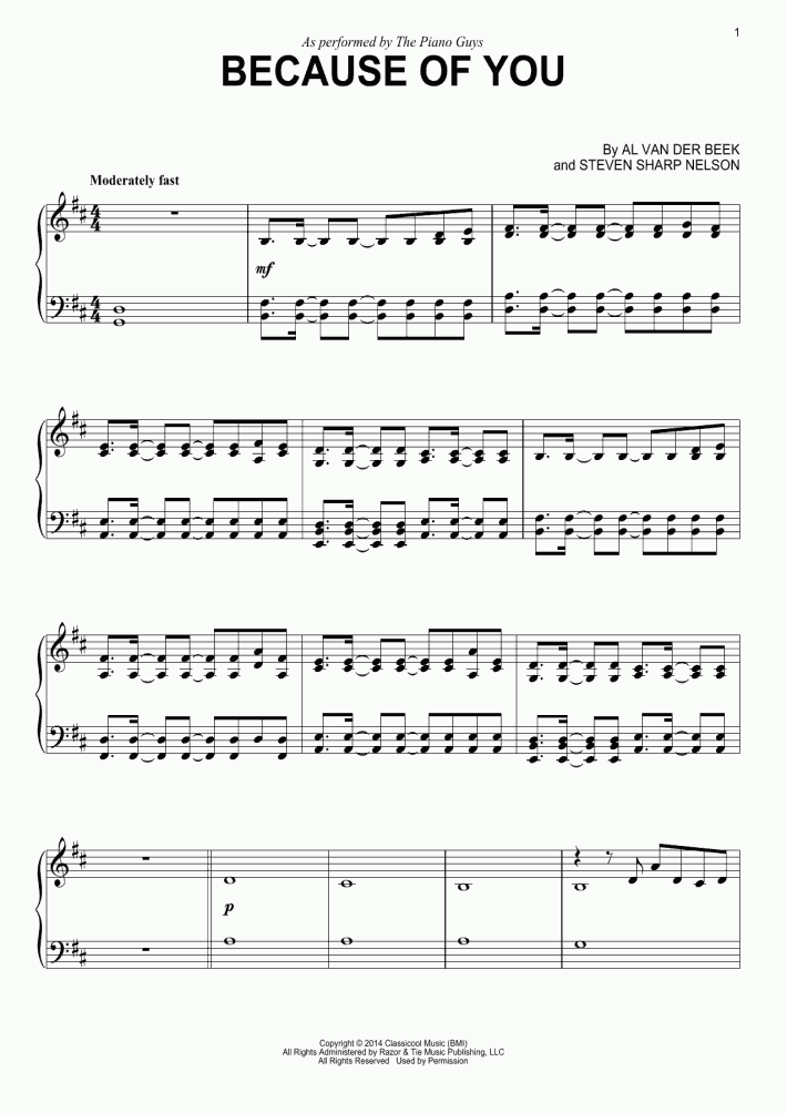 Because Of You Piano Sheet Music OnlinePianist