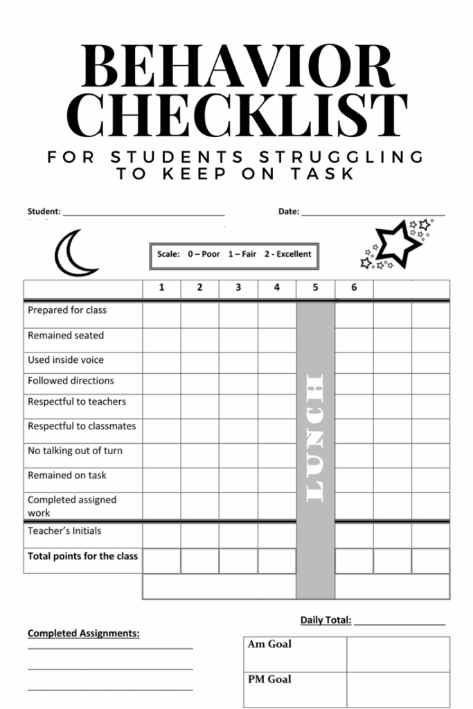 Behavior Checklist For Students Improve Behavior And Stay On Task