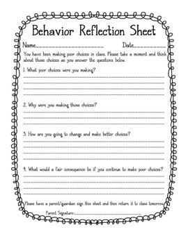 Behavior Reflection Sheet By Crayons And Storybooks TpT