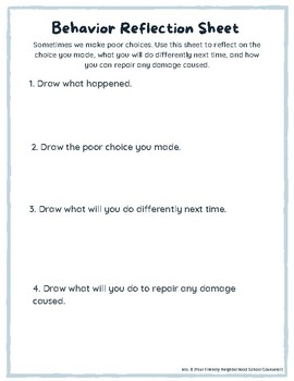 Behavior Reflection Sheets 2 Options By Mrs B School Counselor