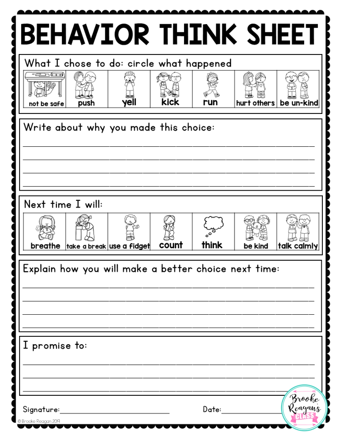Behavior Reflection Sheets Behavior Reflection Classroom Behavior 