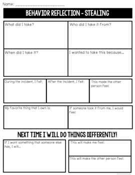 Behavior Reflection Sheets For School Counseling And Behavior Support