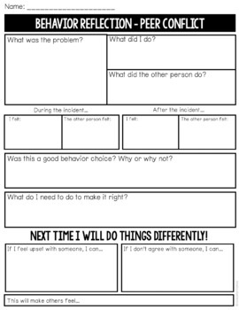 Behavior Reflection Sheets Freebie By Counselor Chelsey TpT