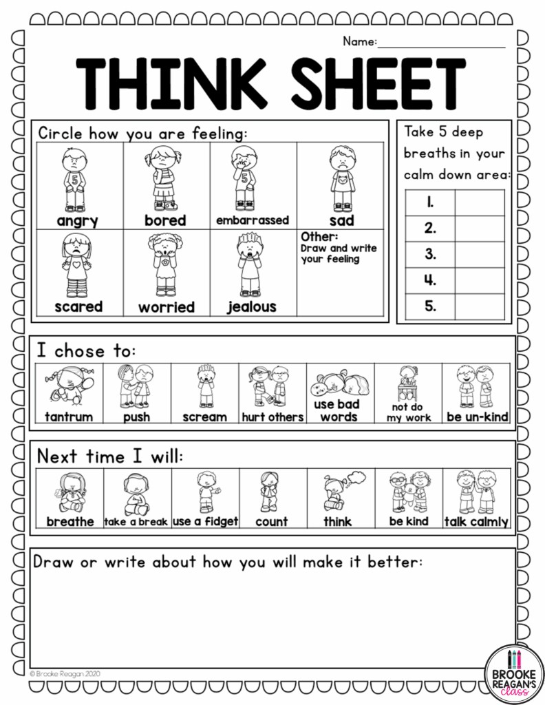 Behavior Reflection Think Sheets And Journal Behavior Reflection 