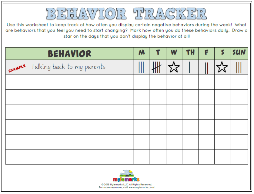 Behavior Worksheets For Kids And Teens
