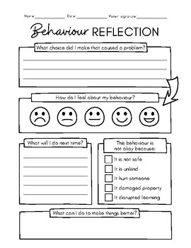 Behaviour Reflection Sheet By Mme Batchelor EFI TPT