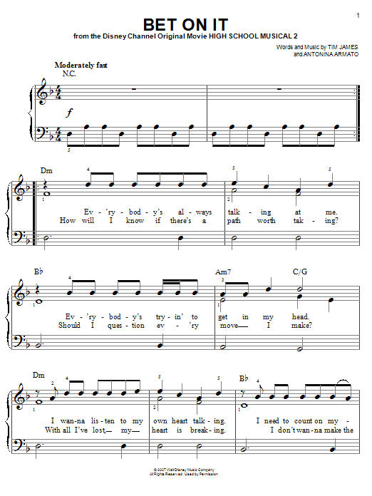 Bet On It By High School Musical 2 Sheet Music For Easy Piano At Sheet
