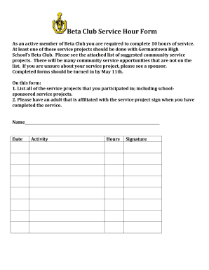 Beta Club Hours Sheet Fill And Sign Printable Template Online