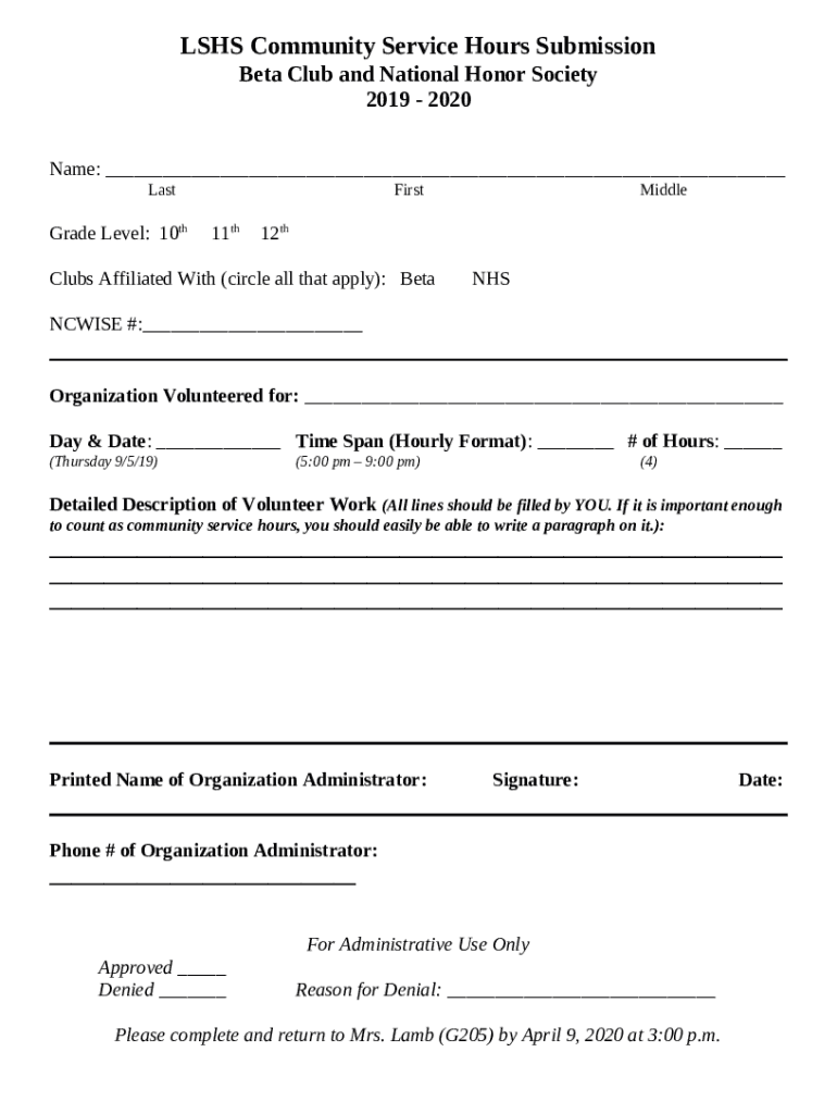 Beta Club Volunteer Hours Credit Request Doc Template PdfFiller