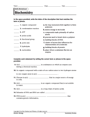 Biochemistry Basics Worksheet