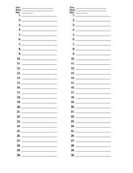 Blank Answer Sheet For All Subjects Up To 30 Answers Freebie Sheet 