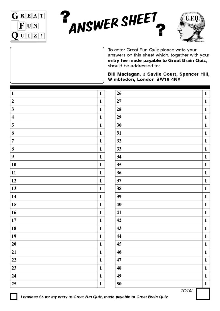 Blank Answer Sheet Template