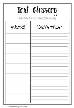 Blank Glossary Template Vocabulary Development Activity Editable 