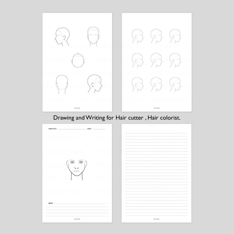 Blank Hair Cutting Head Sheets PDF Printable A4 Size For Hairdressing 