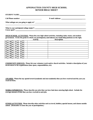 Brag Sheet Template Fill Online Printable Fillable Blank PdfFiller