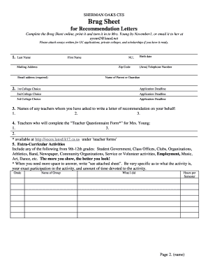 Brag Sheet Template Fill Online Printable Fillable Blank PdfFiller