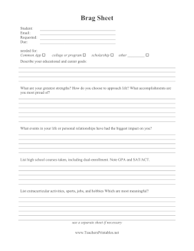 Brag Sheet Template