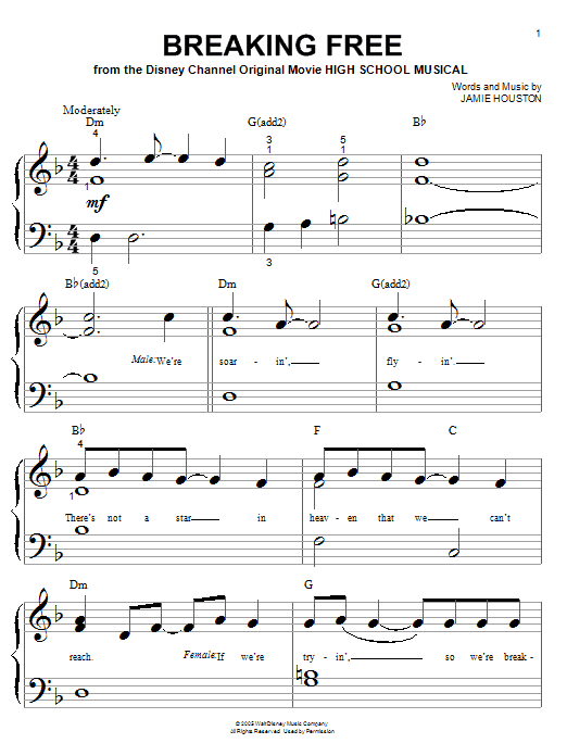 Breaking Free from High School Musical Sheet Music By Vanessa Hudgens 