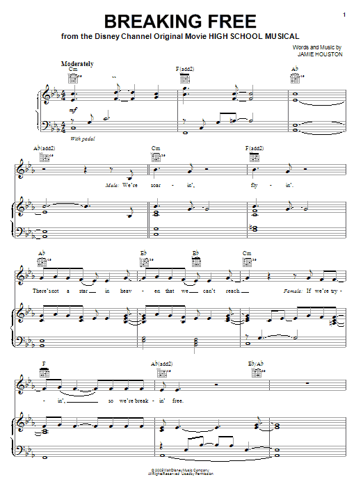 Breaking Free from High School Musical Sheet Music By Vanessa Hudgens 