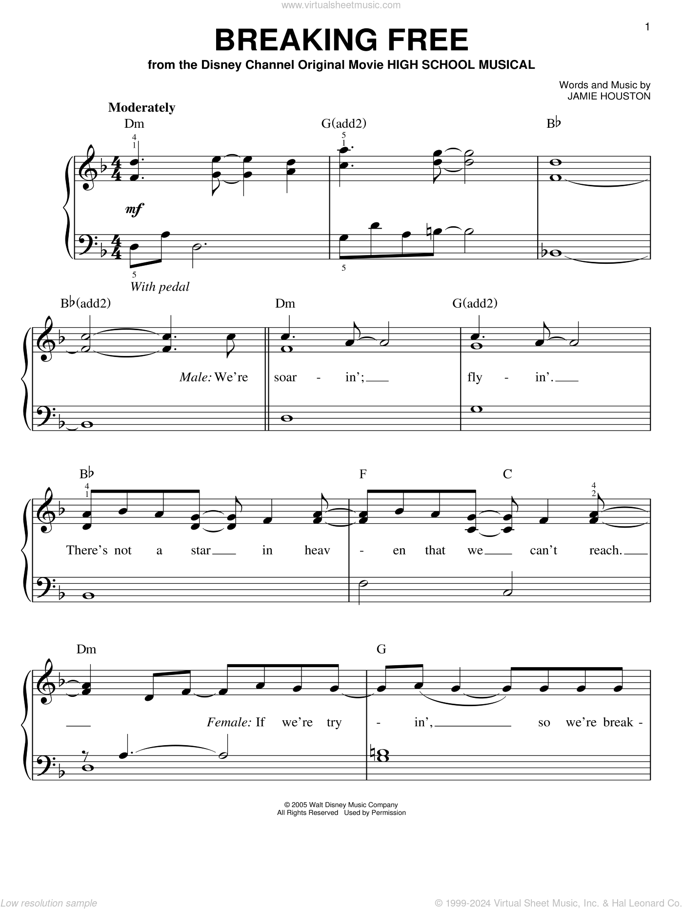 Breaking Free Piano Sheet Music Breaking Free from High School Musical
