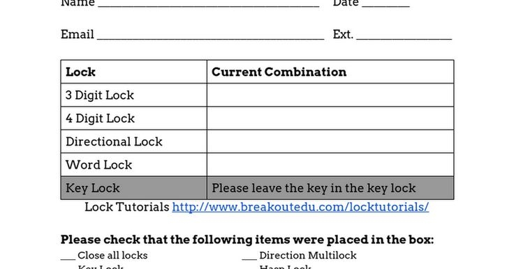 Breakout Checkin Sheet Breakouts Breakout Boxes Breakout Edu