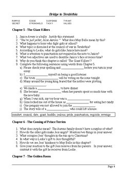 Bridge To Terabithia Detailed Reading Questions With Answers By M Walsh