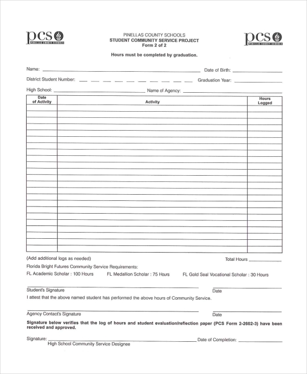Broward County Schools Community Service Hours Form CountyForms