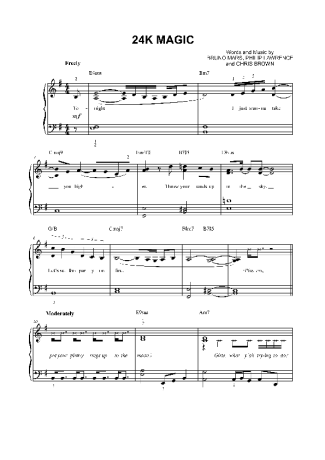 Bruno Mars 24K Magic Sheet Music For Piano
