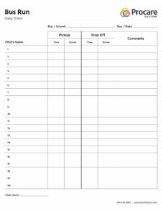 Bus Run Sheets Procare Solutions