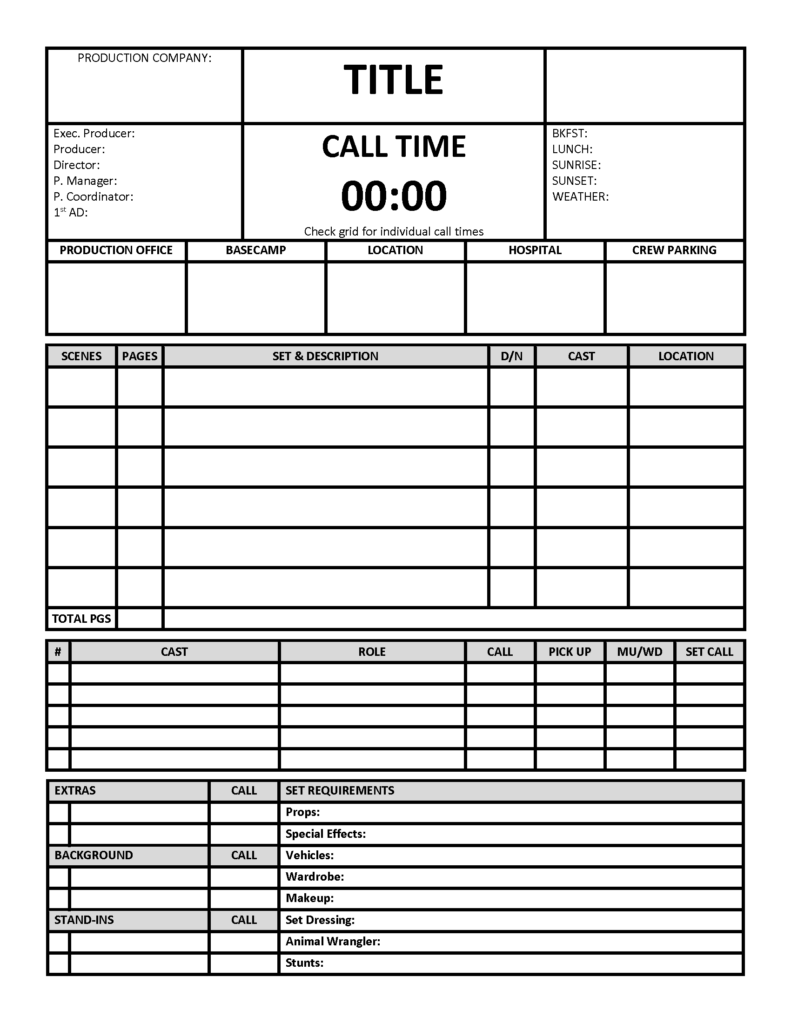Call Sheet StudioDocs