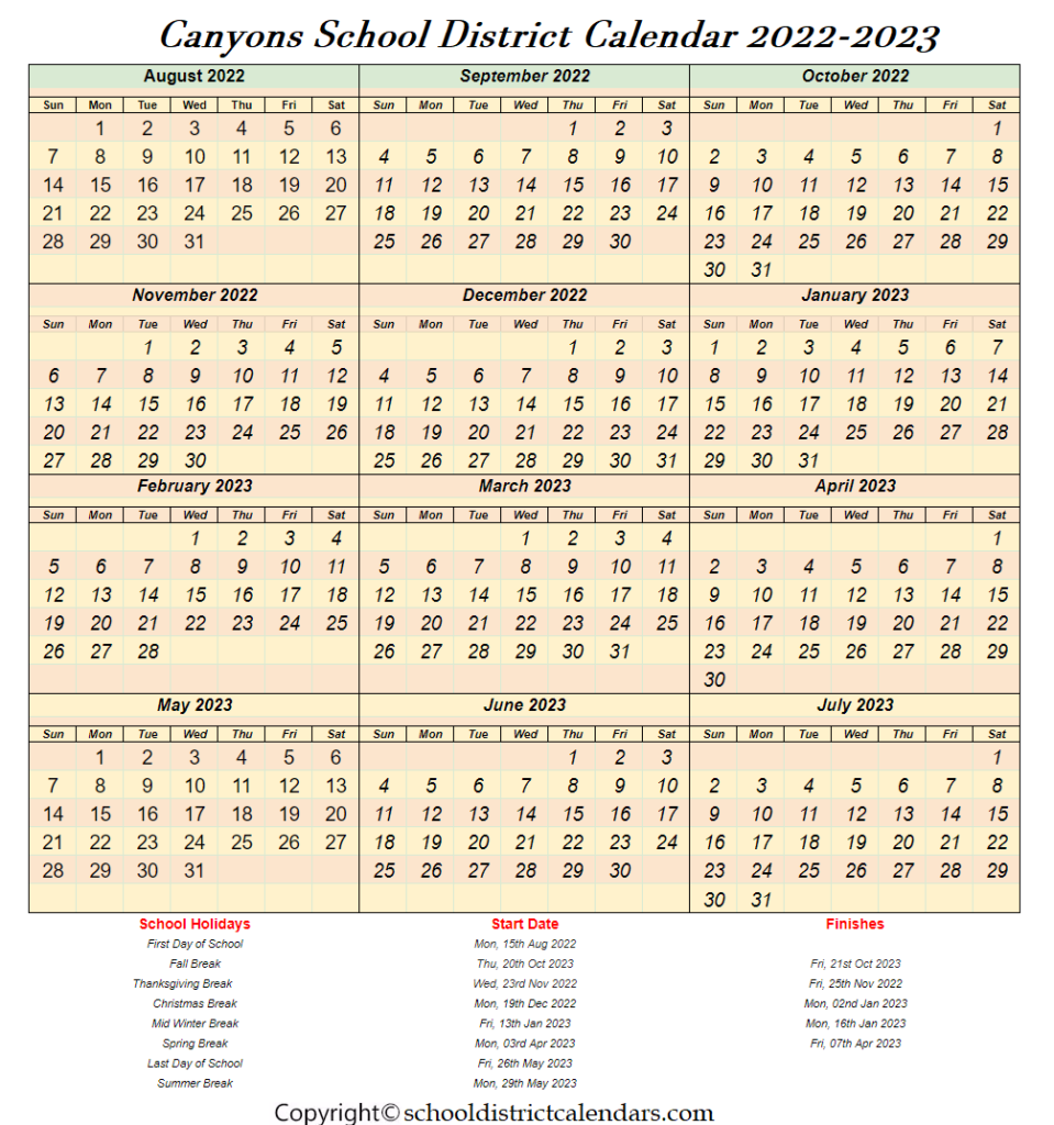 Canyons School District Calendar 2022 2023 School District Calendars