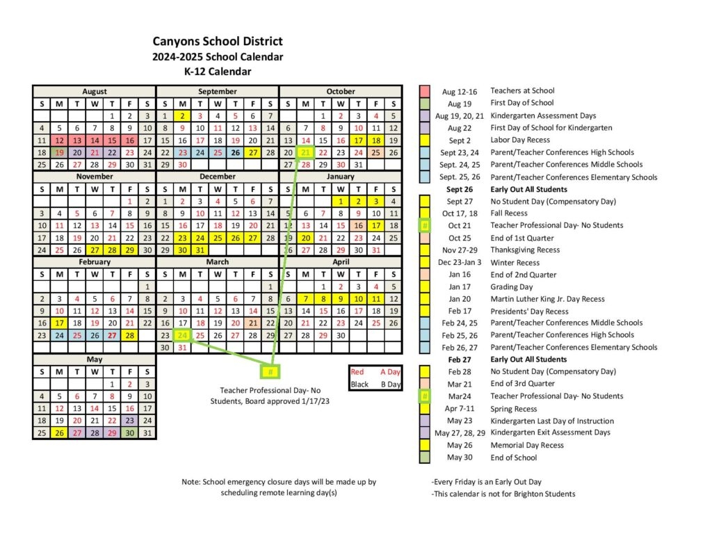 Canyons School District Calendar 2024 2025 Holiday Breaks