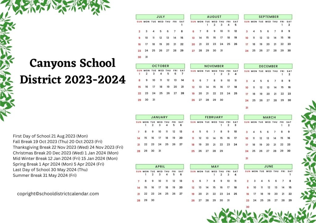 Canyons School District Calendar Holidays 2023 2024