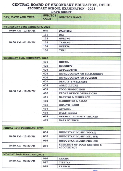 CBSE Class 10th And 12th Board Exams 2023 Date And Time Table