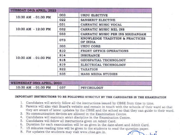CBSE Class 10th And 12th Board Exams 2023 Date And Time Table