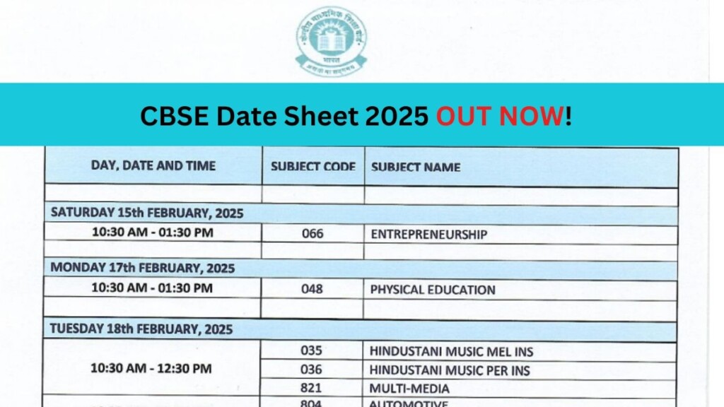 CBSE Date Sheet 2025 PDF Download Official PDF CBSE Class 10th 12th 