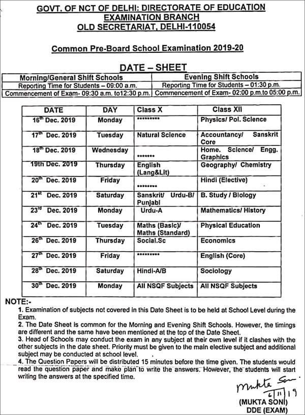 CBSE Pre Board Exam Date CBSE Pre board 2020 Exams In Delhi To Begin 