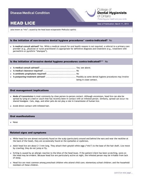 CDHO Factsheet Head Lice