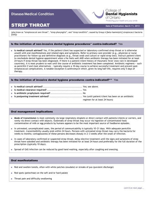CDHO Factsheet Strep Throat Group A Strep 