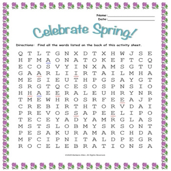 Celebrate Spring Middle School Activity Sheets TPT