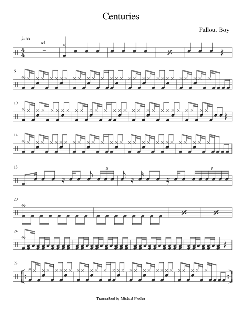 Centuries arr Michael Fiedler By Fall Out Boy Sheet Music For Drums 