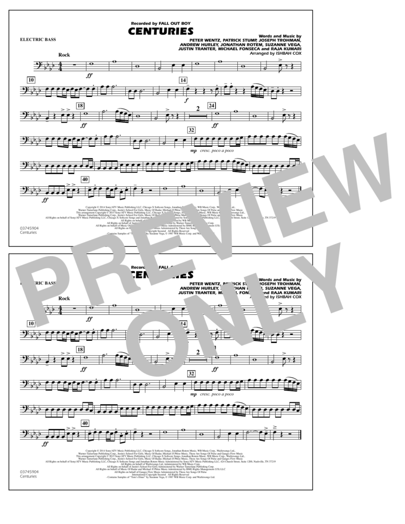 Centuries Electric Bass By Ishbah Cox Sheet Music For Marching Band 