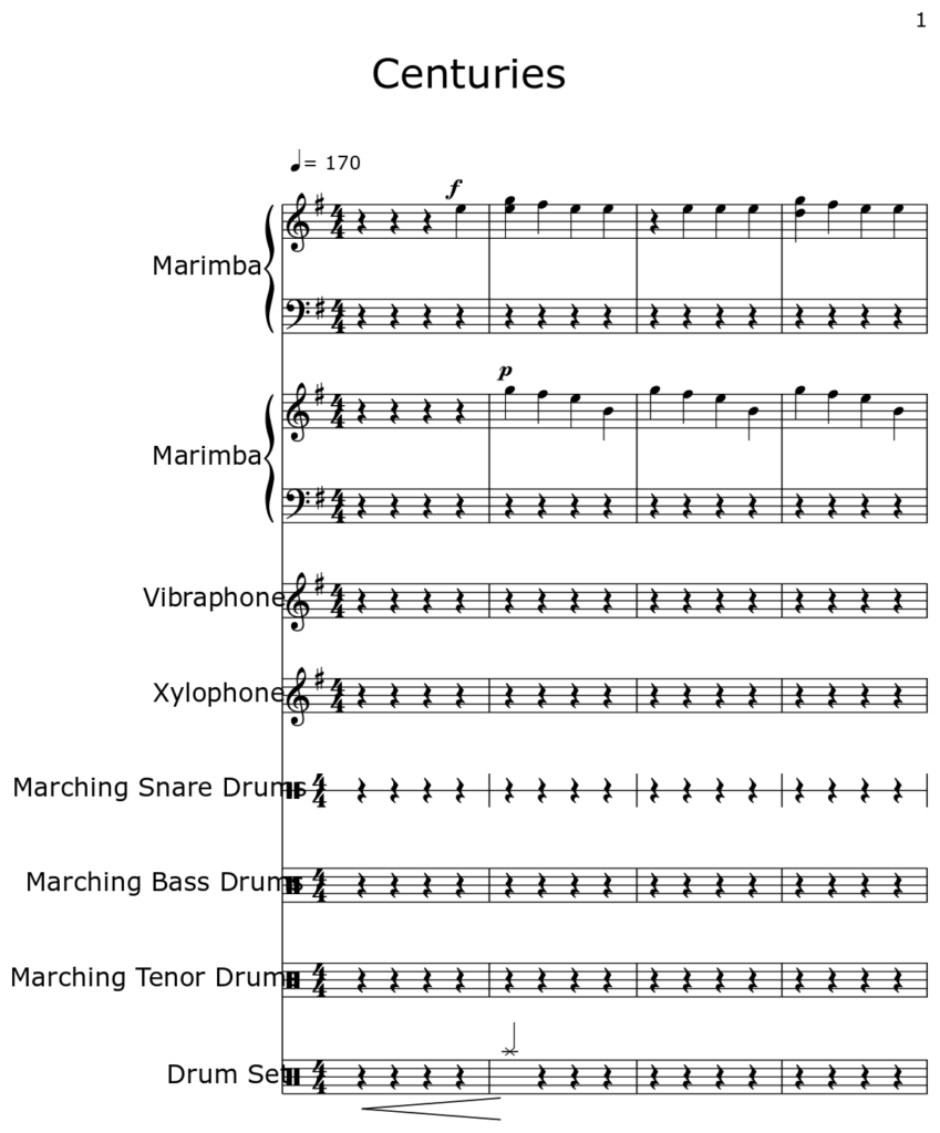 Centuries Sheet Music For Marimba Vibraphone Xylophone Marching 