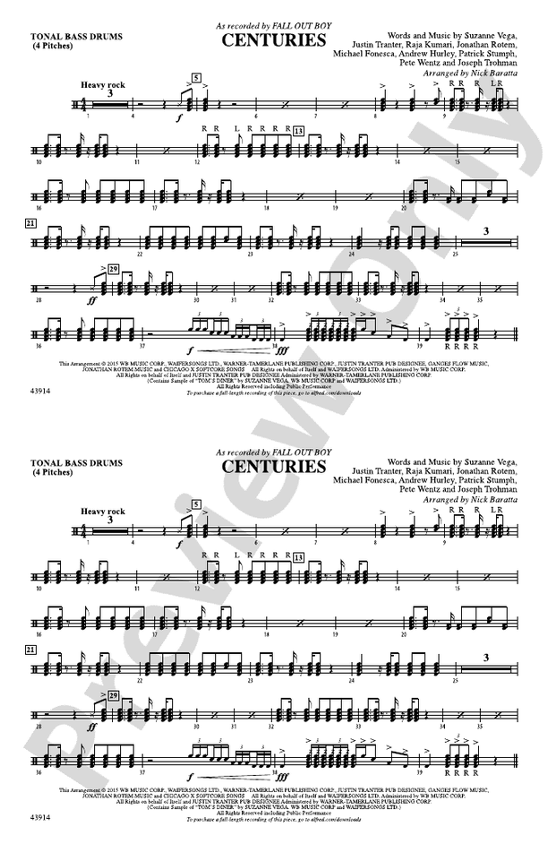Centuries Tonal Bass Drum Tonal Bass Drum Part Digital Sheet Music