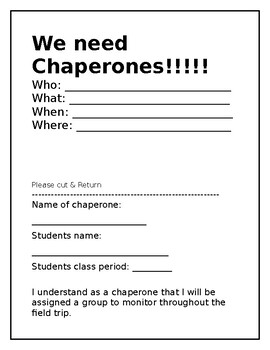 Chaperone Sign Up Form Field Trip Chaperone Info Sheet By 