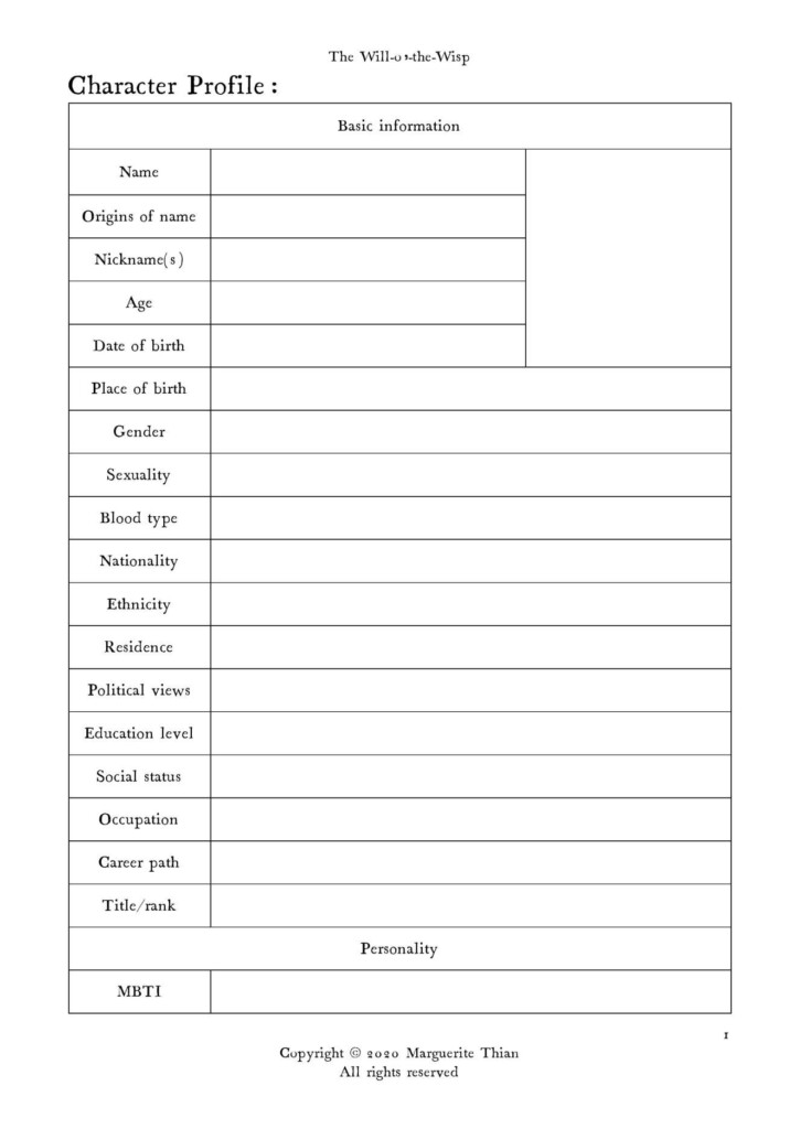 Character Profiles Getting To Know Your Characters free Templates 