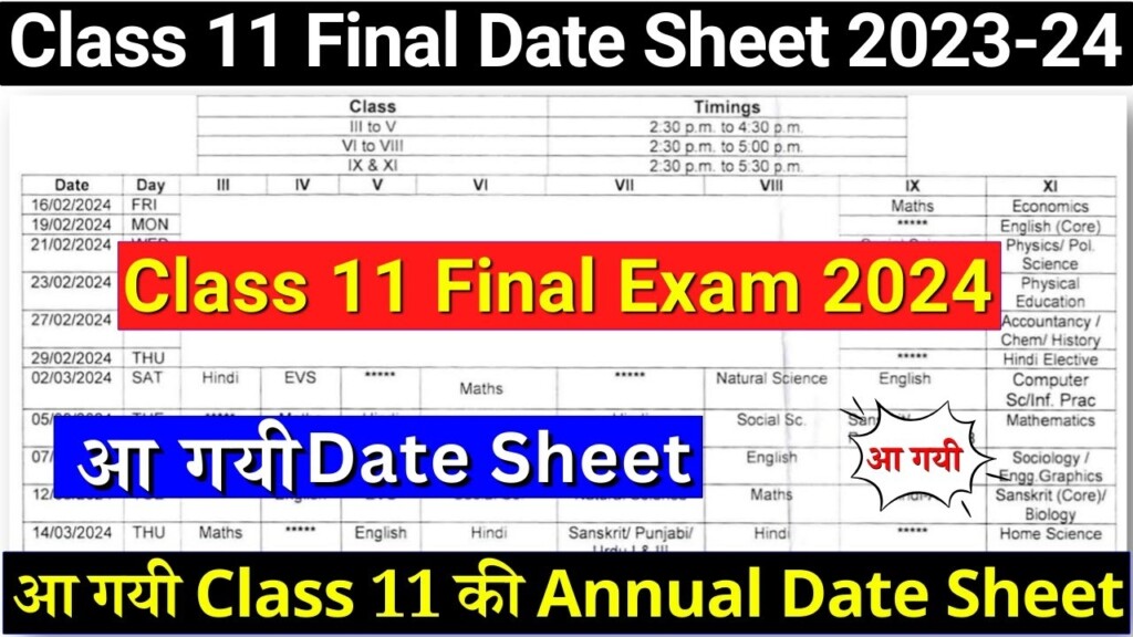 Class 11 Date Sheet 2024 Class 11 Final Date Sheet 2024 class 11 